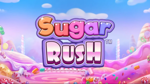 Uma cascata de doces coloridos em Sugar Rush, destacando a temática vibrante do slot.